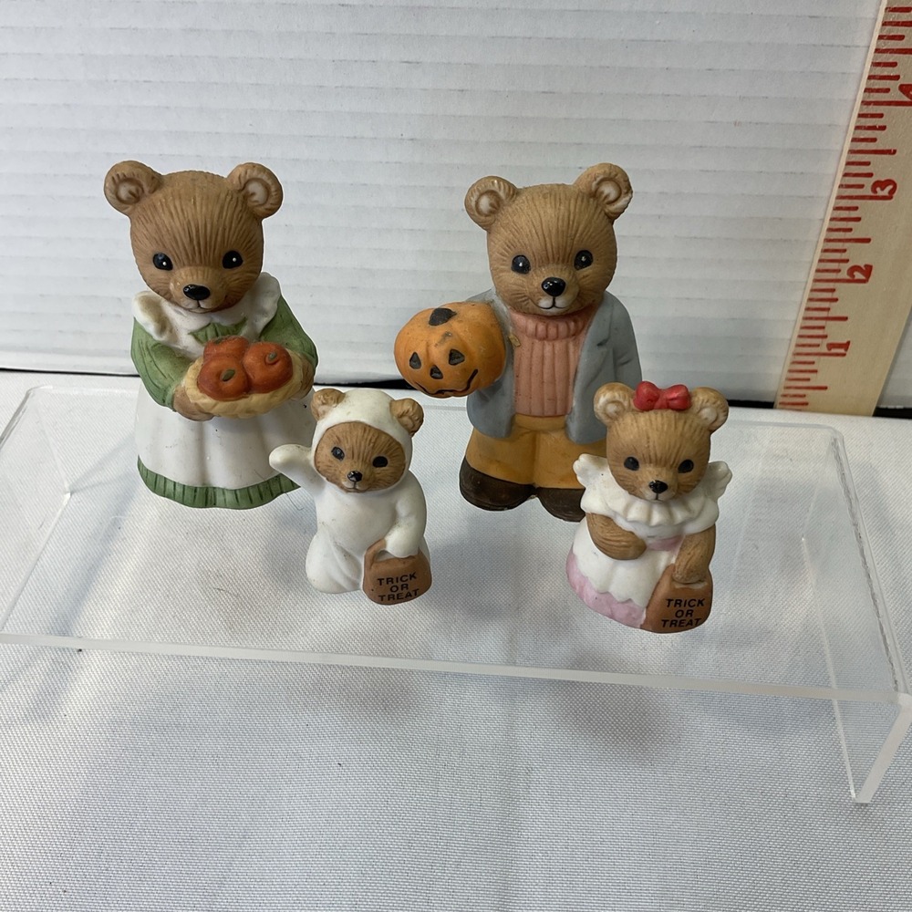 Vtg Homco Halloween Trick or‎ Treat Teddy Bear Family Ceramic Figurines #5209